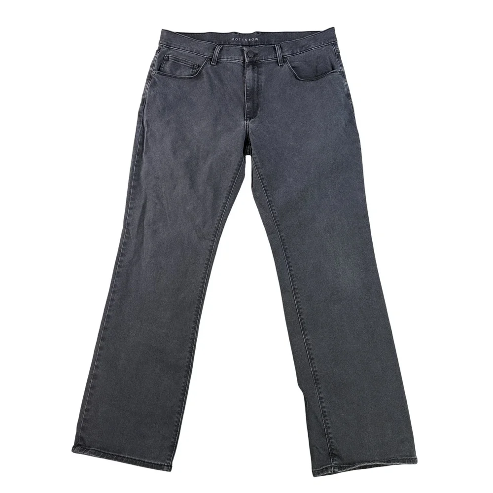 Mott & Bow Jeans Mens 36x32 Gray Straight Fit Faded Dark Wash Denim Pants